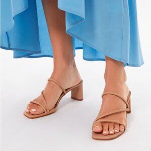 Schutz Nappa Leather Mid Heel Sandals - Chessie Mid - Nude Size 6.5